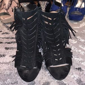 Black Suede Fringe Heel